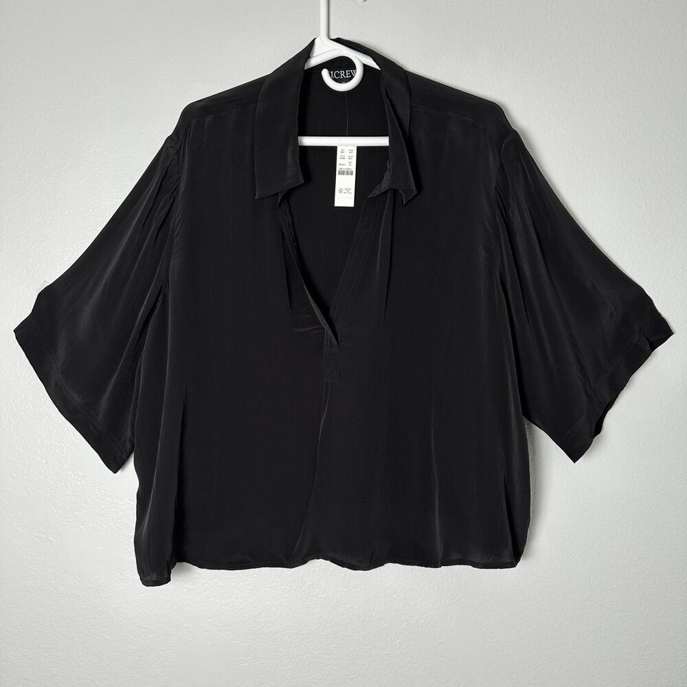 NWT J. Crew Bungalow Popover Top Plus Size 2X Crepe Black Cropped V Neck New